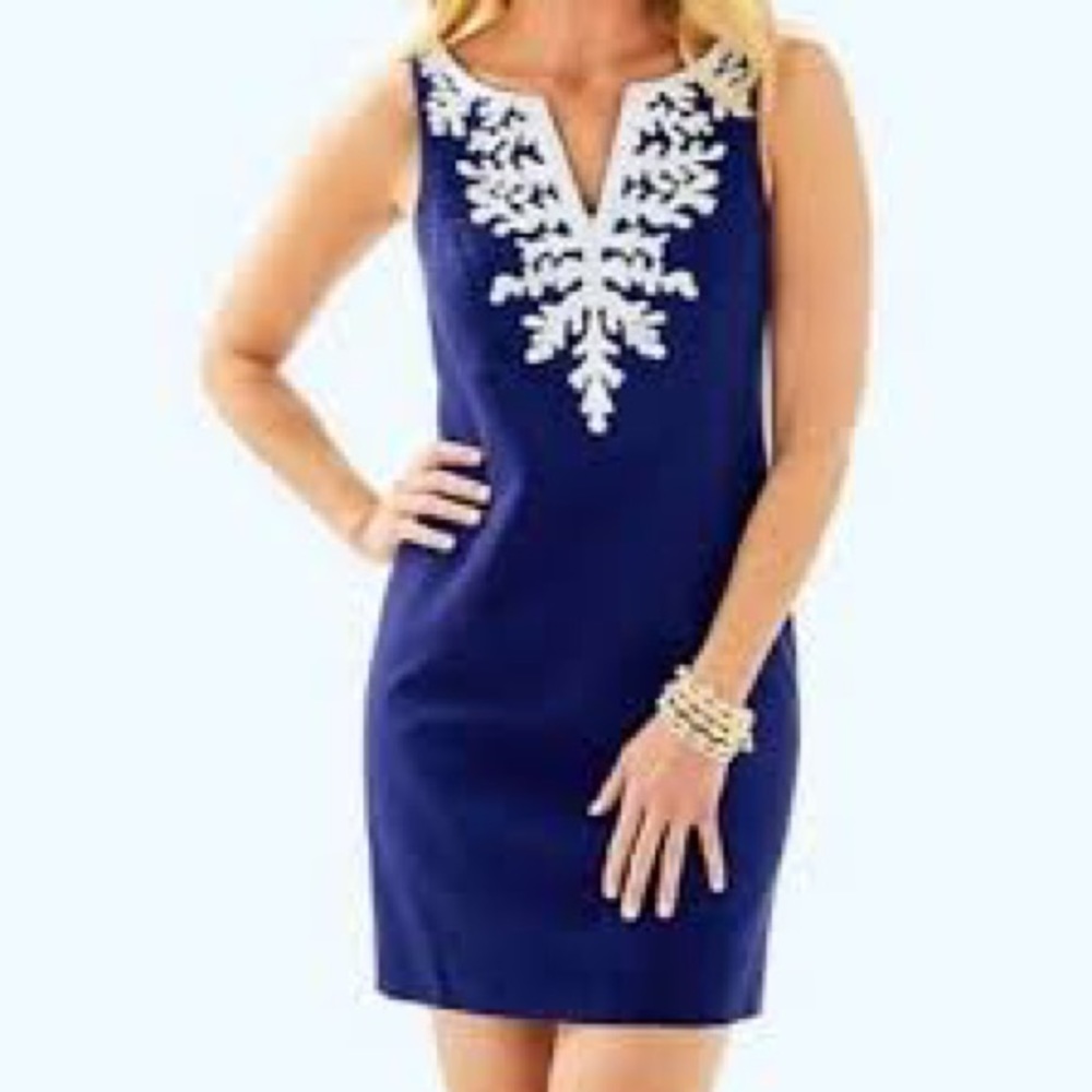 Lilly Pulitzer Coral Gabby Sleeveless Shift Dress Navy White - Never Worn